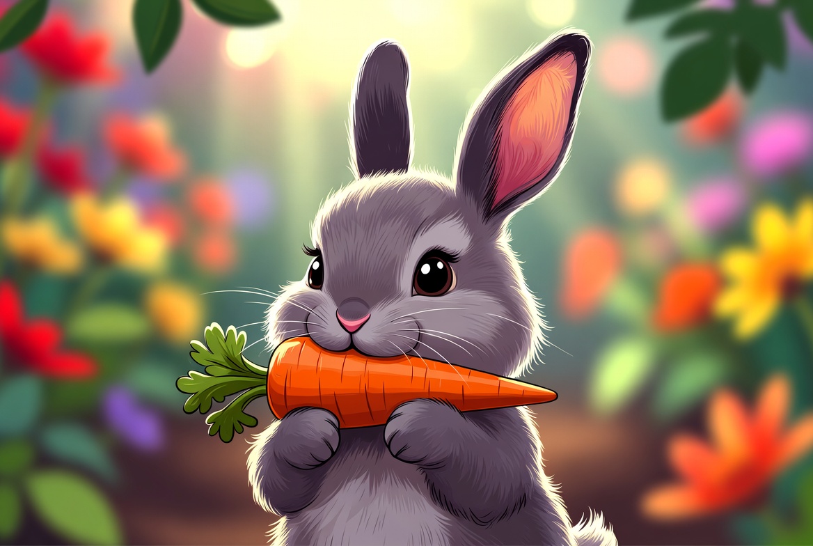 抱着胡萝卜的生肖兔插画